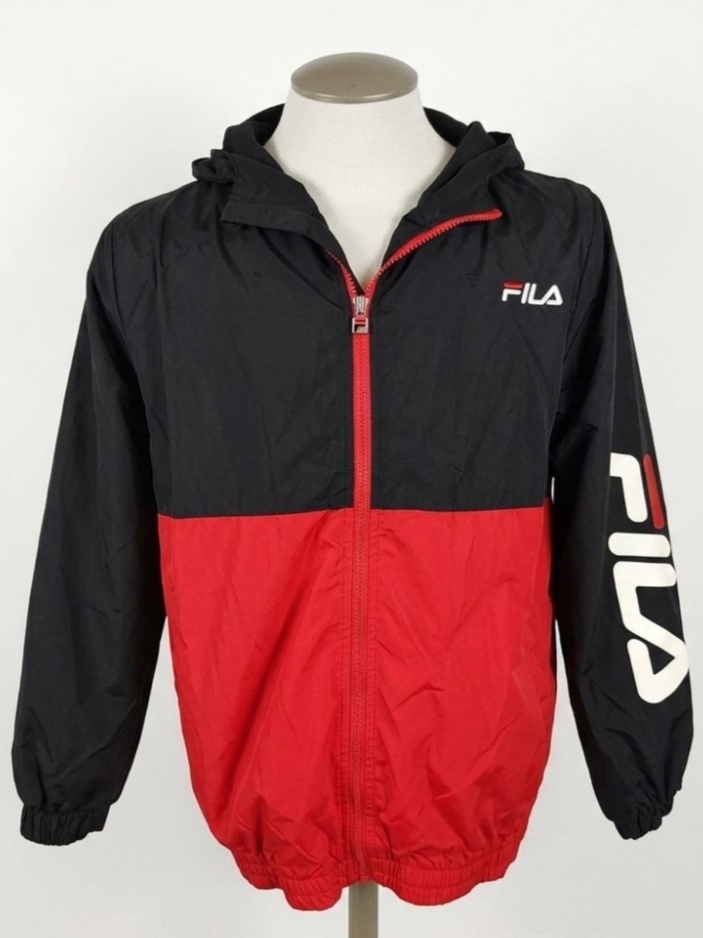 FILA Youth Boys XXL 18-20 Hooded Windbreaker Jacket Black & Red